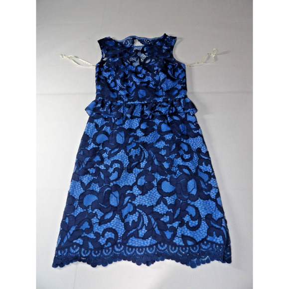 Lilly Pulitzer Sz 2 Dress Blue Lace Peplum Knee Modest Sleeveless Eyelet Keyhole - Picture 5 of 14